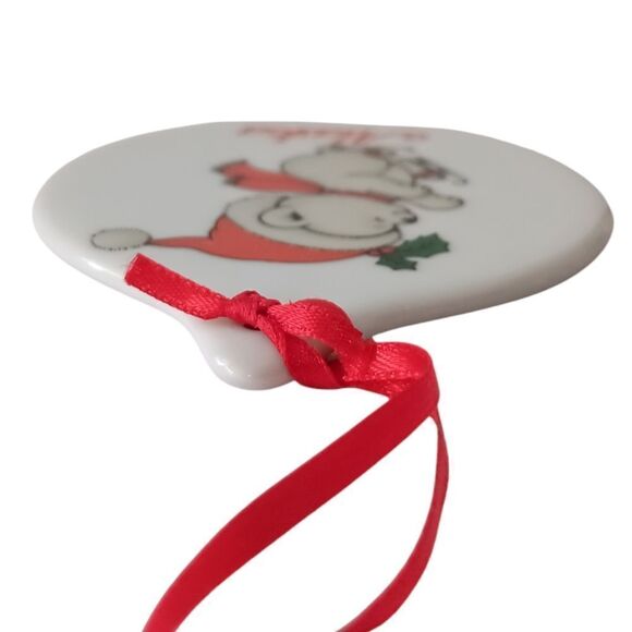 Vintage ALASKA Ceramic Ornament Christmas Porcelain Ice Skating Bear Round 90s. - Picture 5 of 13